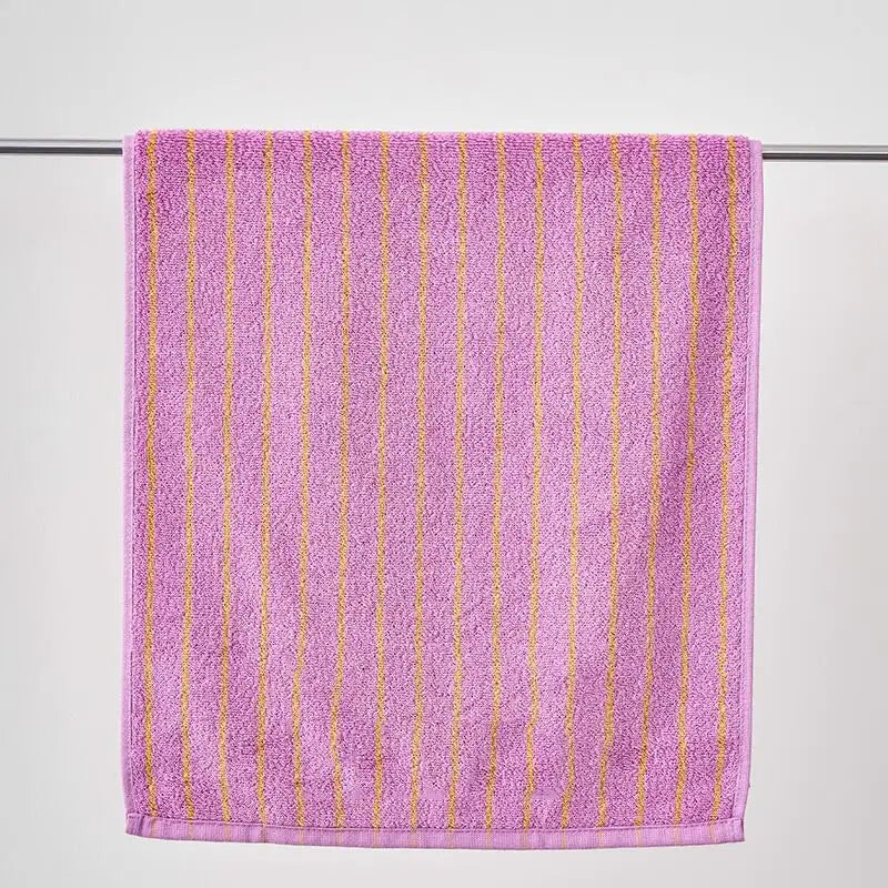 Serviette en coton rayée lavande, 100 % coton peigné, pour salle de bains, visage et bain, jacquard, douce et absorbante | Sansoti