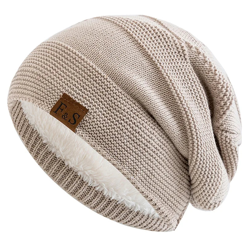 Knitted Slouchy Beanie Winter Hat Lined with Fleece Unisex Casual Streetwear Adults Head Circumference 56-60cm | Sansoti