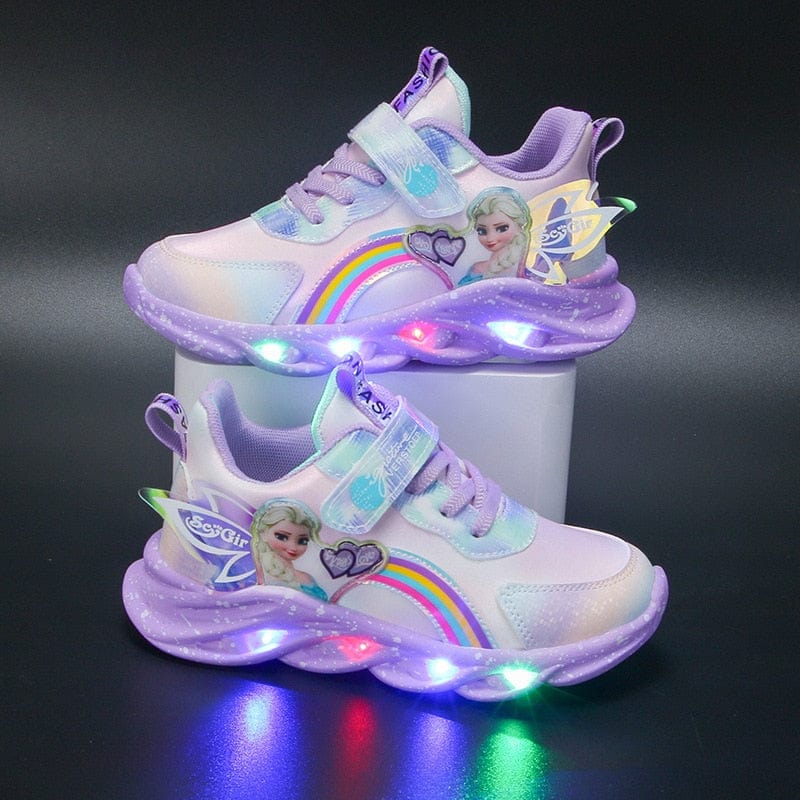LED kinderschoenen glitter regenboog roze klittenband spelen wandelen lichtgevende sneakers meisjes | Sansoti