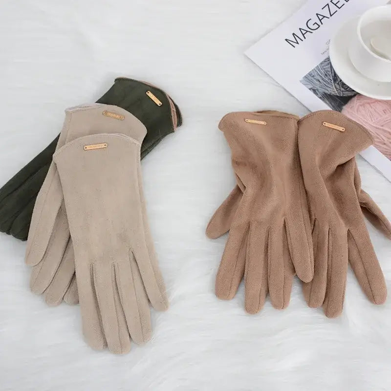Wildleder-Winterhandschuhe Touchscreen Damen Herren Warm Winddicht Fahrhandschuhe Beige Schwarz Rosa Grau Winter | Sansoti
