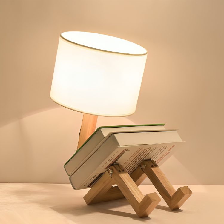 Scandinavian Table Lamp White Wood with Adjustable Light Head Integrated Shelf Modern Reading Lamp Desk Lamp | Sansoti