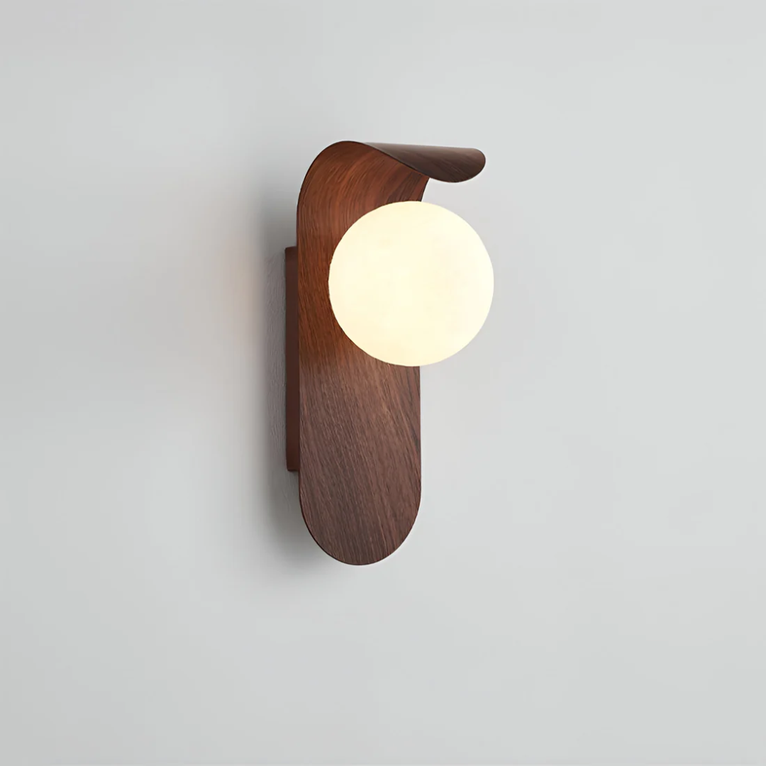 Wandleuchte Kugel Holzoptik skandinavisches Design warmes Licht für Wohnzimmer Flur Schlafzimmer LED 5W 25cm modern | Sansoti