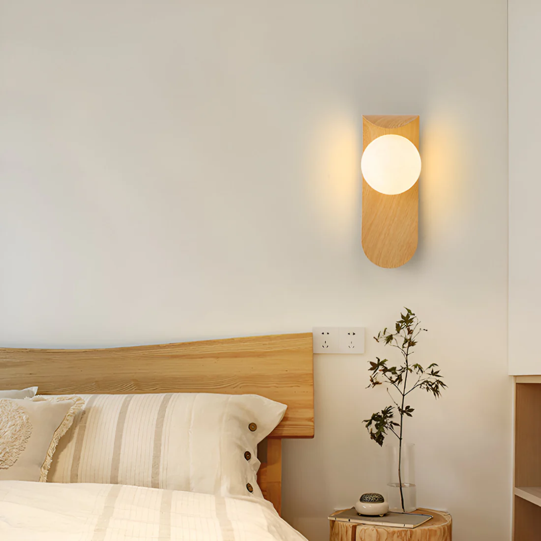 Wandleuchte Kugel Holzoptik skandinavisches Design warmes Licht für Wohnzimmer Flur Schlafzimmer LED 5W 25cm modern | Sansoti