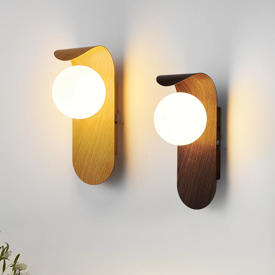 Wandleuchte Kugel Holzoptik skandinavisches Design warmes Licht für Wohnzimmer Flur Schlafzimmer LED 5W 25cm modern | Sansoti