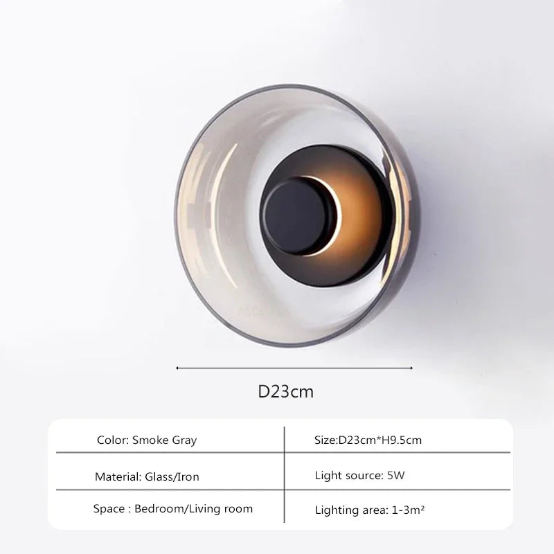 Moderne Glazen LED Wandlamp – Stijlvolle Wandverlichting in Smoke Gray of Champagne Gold – Ideaal voor Slaapkamer, Woonkamer & Hal | Sansoti