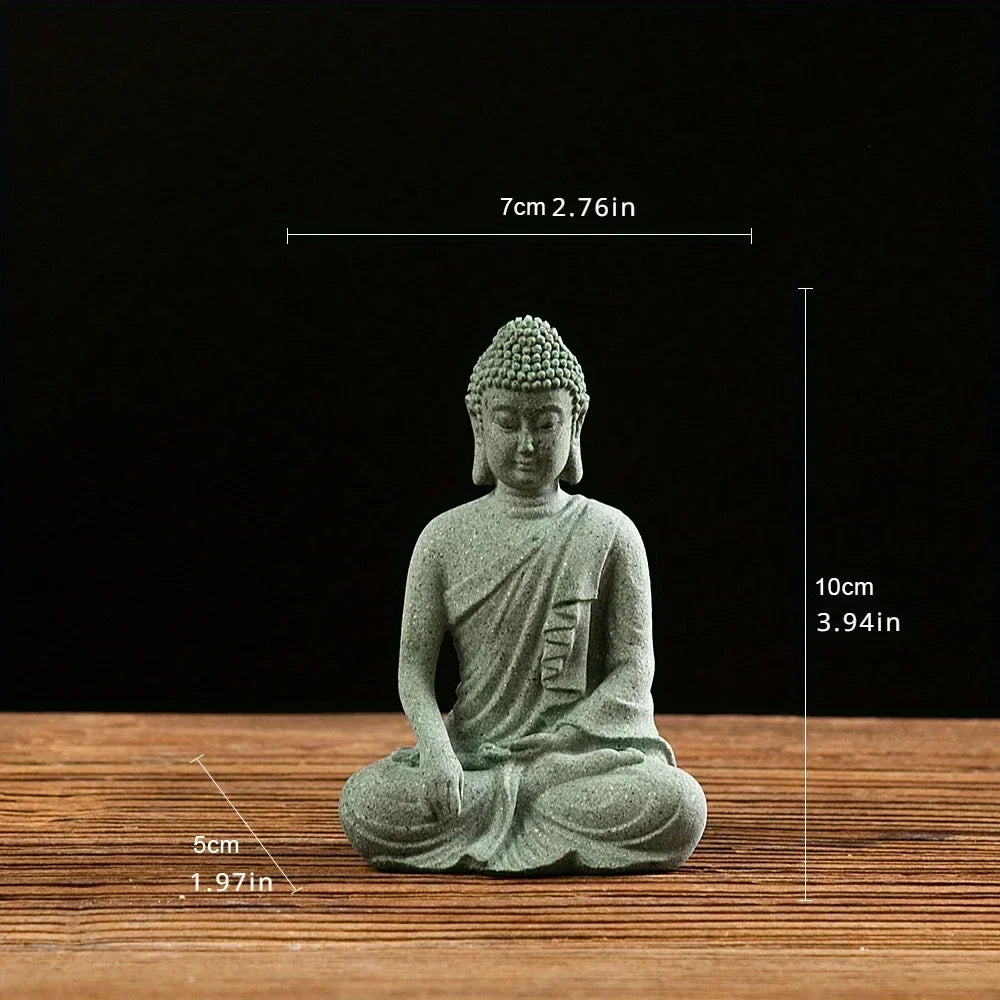 Meditierender Buddha als Dekoration, grüner Sandstein, 8 cm, Wohnzimmer, Büro, Aquarium, spirituelle Figur, Zen-Ornament | Sansoti