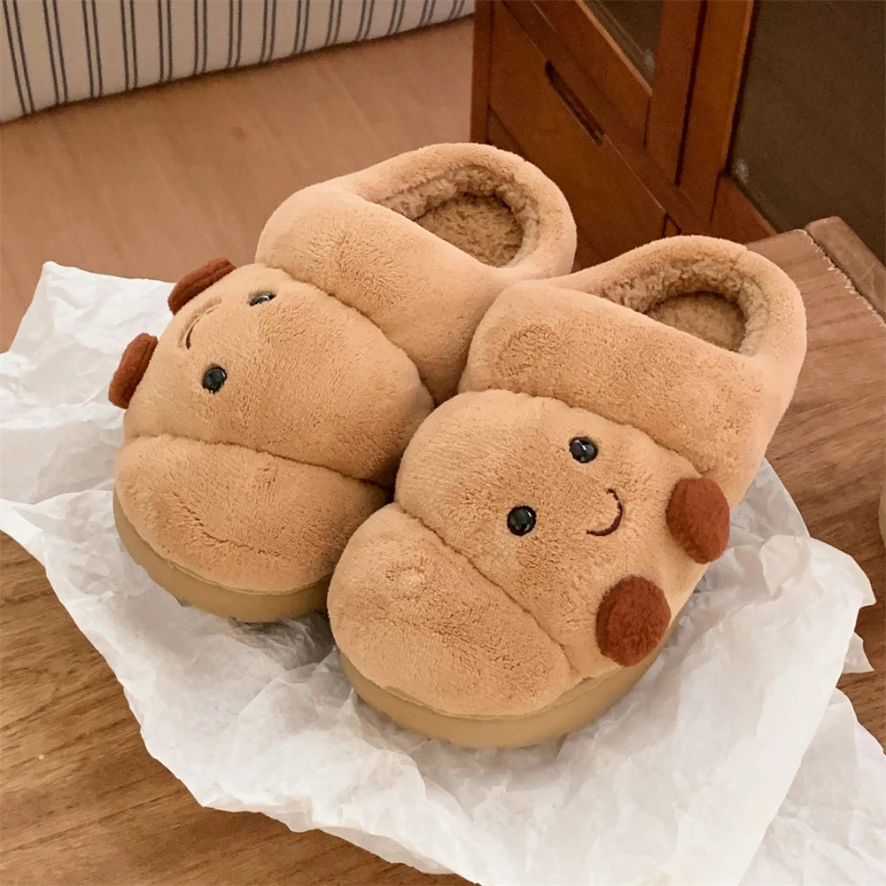 Croissant Plush House Slippers Unisex Non-Slip Warm Winter Shoes Indoor Soft Comfort Slippers | Sansoti