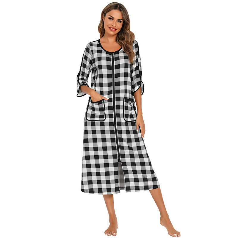 Badjas met Capuchon en Rits Fleece Ochtendjas met Zakken Dames Lange Mouwen Homewear Zwangerschap Comfortabel | Sansoti