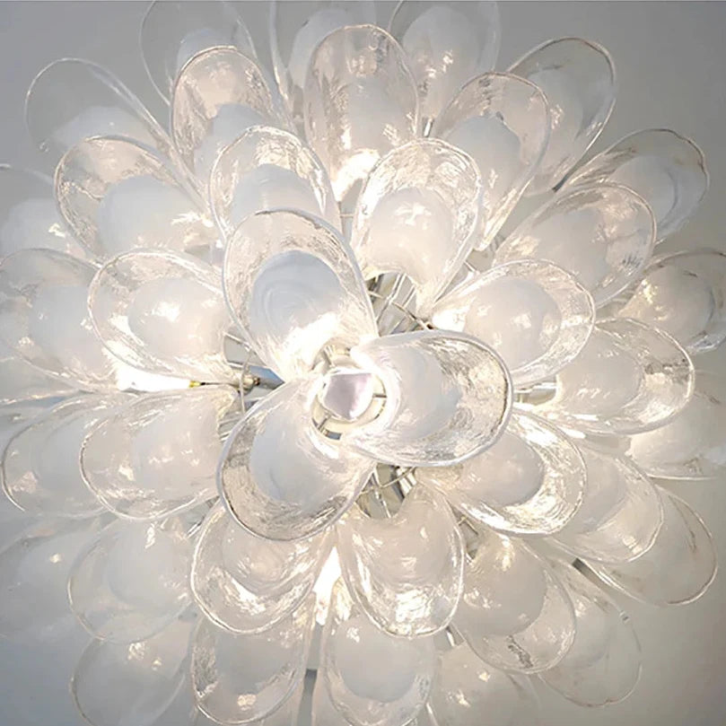 Glas-Kronleuchter im Blütenblätter-Design, dimmbare LED-Beleuchtung, Flur, Wohnzimmer, Esszimmer, Gold, Chrom, Pendelleuchte | Sansoti