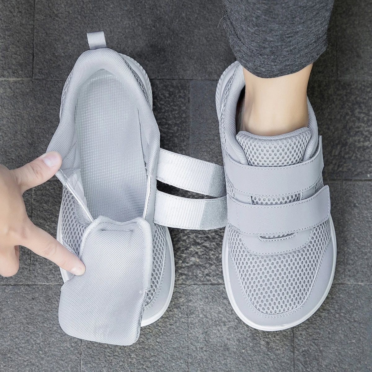 Verstelbare Wandelsneakers Ruime Pasvorm Klittenband Ademend Mesh Orthopedisch Comfort Dagelijks Wandelen | Sansoti