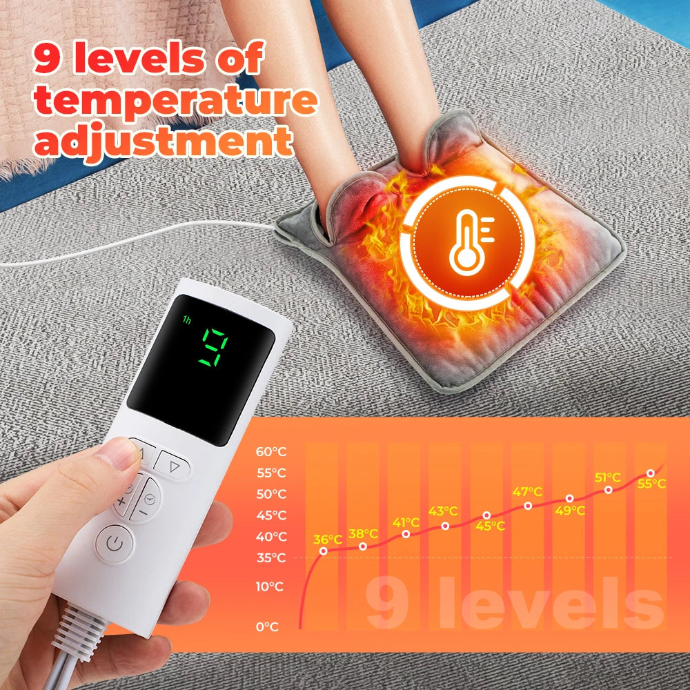 Electric Heating Mat 40×40 cm Gray Washable 9 Temperature Settings Foot Warmer Home Office Warm Comfort | Sansoti