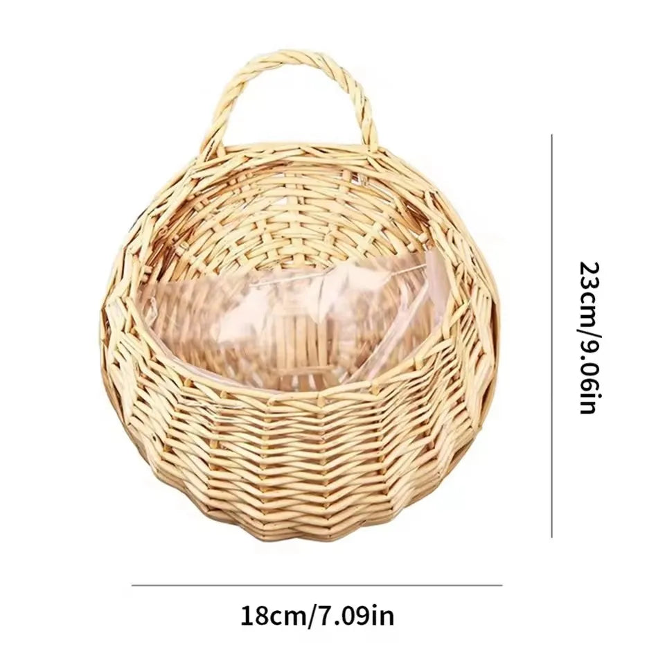 Hangmand Riet Naturel Wanddecoratie Tuin Balkon Woonkamer Handgemaakt Bloempot Mand Rotan Plantenmand Binnen Buiten | Sansoti