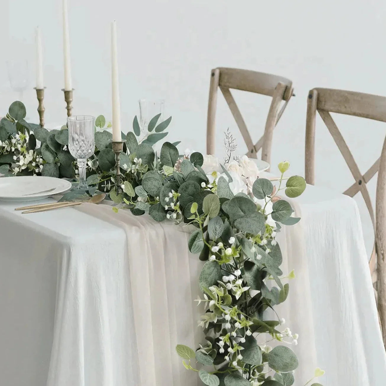 Kunstmatige Eucalyptus Slinger 2-Delige Set | Natuurlijke Groene Decoratie voor Interieur en Feesten | 180cm Lange Zijden Guirlandes | Sansoti