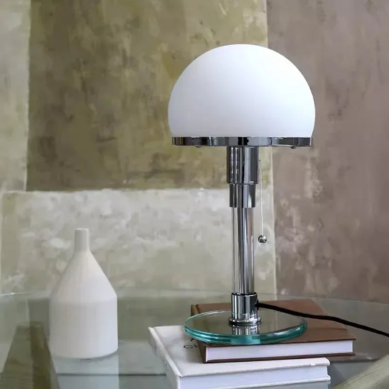 Tafellamp met Glazen Bol Chroom Voet Modern Design Bauhaus-geïnspireerd Sfeerverlichting Werkplek Slaapkamer | Sansoti