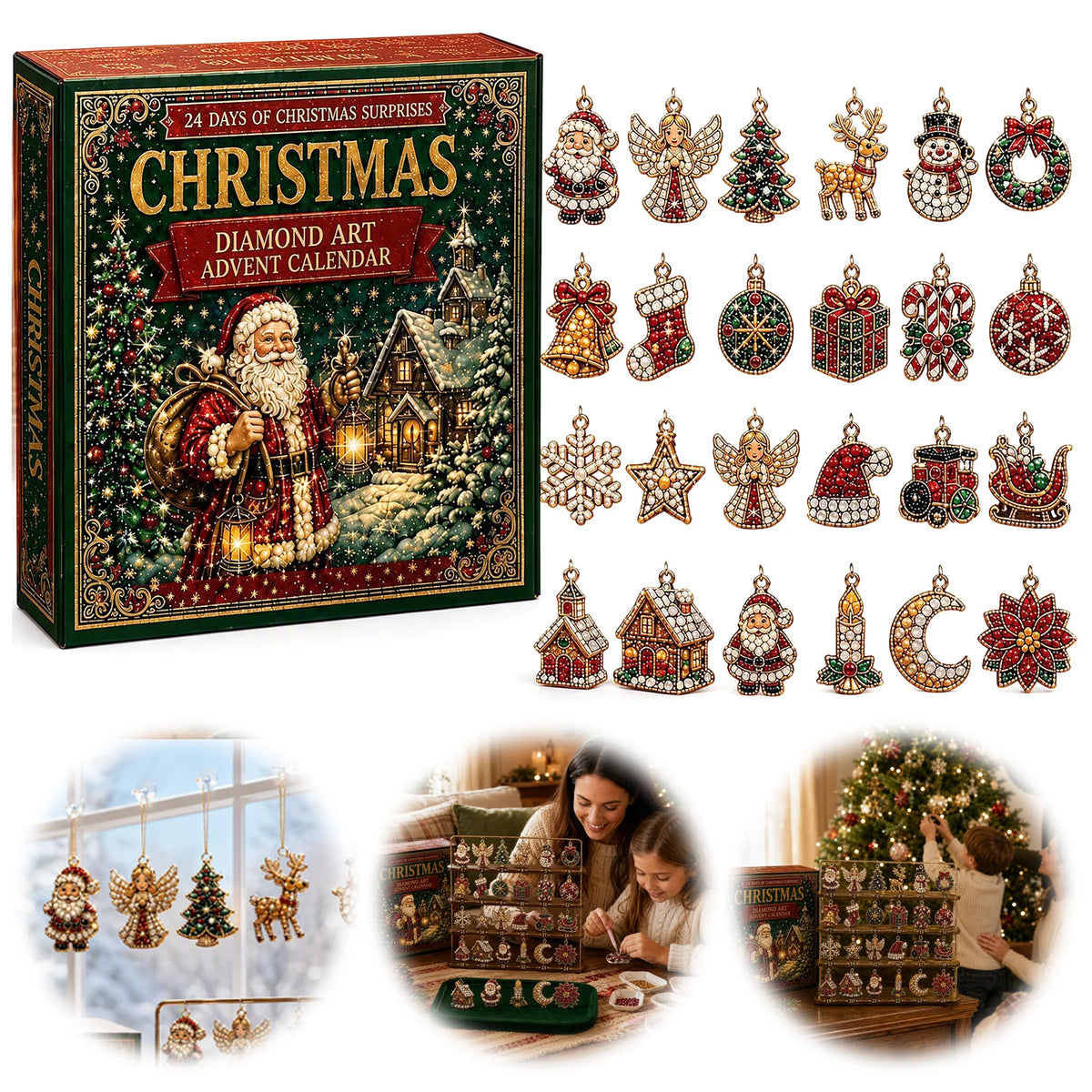 Advent Calendar Diamond Pattern 24 Compartments DIY Acrylic Ornaments Christmas Decoration Craft Kit for Children | Sansoti