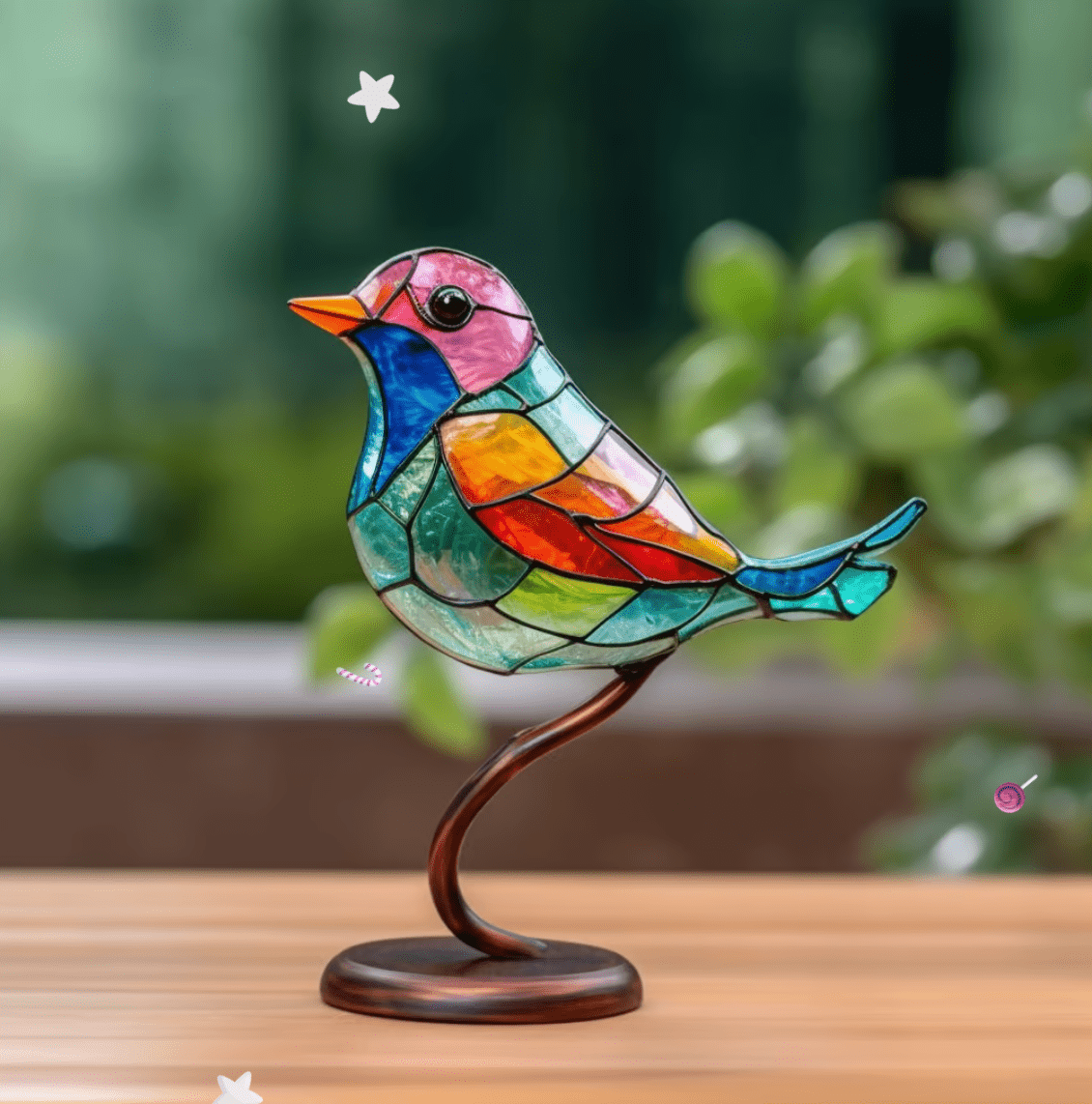 Glas-in-lood Vogels Decoratie – Kleurrijk Zonlicht Effect voor Raam – Handgemaakt Kunstglas met Natuurlijke Uitstraling – Decoratieve Vogelfiguren Interieur | Sansoti