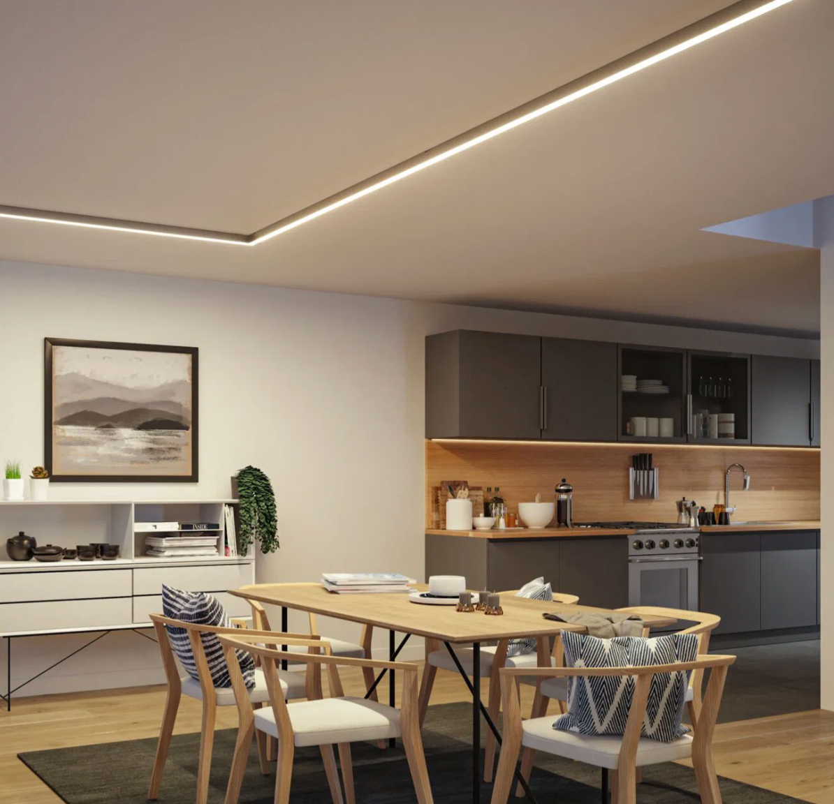 Plafonnier LED design scandinave en aluminium, blanc chaud, à intensité variable, pour salon et chambre, style moderne et élégant | Sansoti