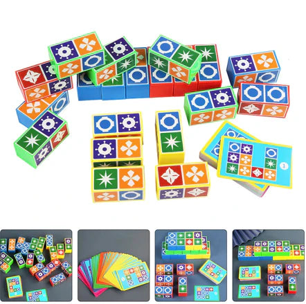Houten Kleurenpuzzel voor Kinderen – Educatief Hersenspel met 20 Blokken en 60 Kaarten – Ontwikkel Hand-Oog Coördinatie, Logisch Denken en Patroonherkenning | Sansoti