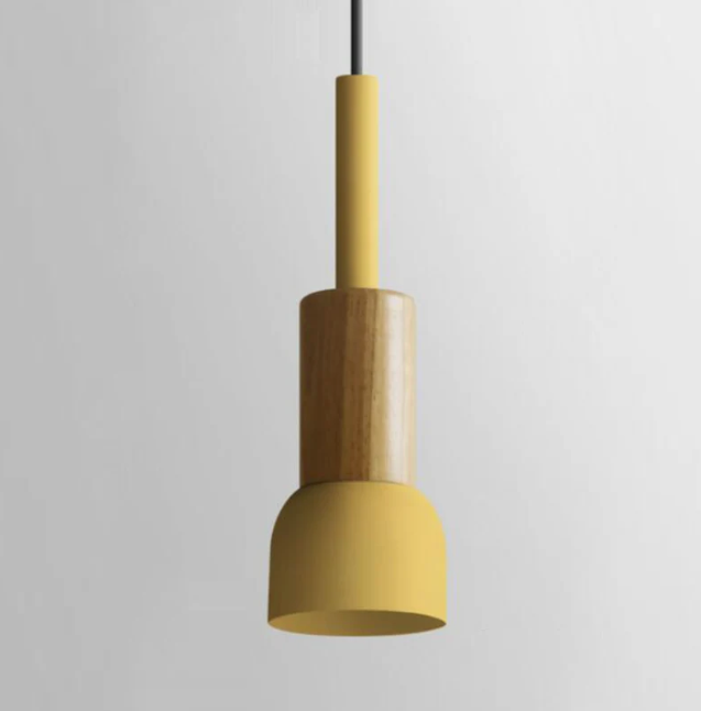 Scandinavische Houten Hanglamp met Gekleurd Metalen Accent - Minimalistische Verlichting voor Boven Eettafel en Woonkamer | Sansoti