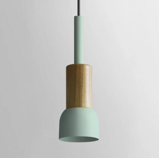 Scandinavische Houten Hanglamp met Gekleurd Metalen Accent - Minimalistische Verlichting voor Boven Eettafel en Woonkamer | Sansoti