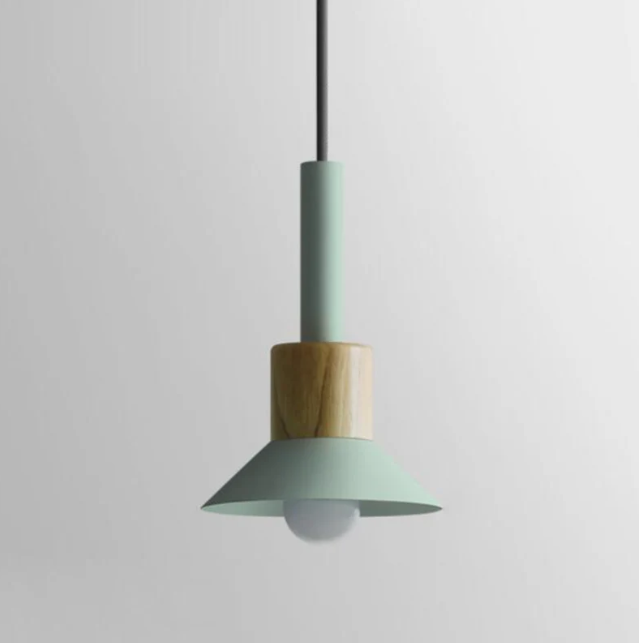 Scandinavische Houten Hanglamp met Gekleurd Metalen Accent - Minimalistische Verlichting voor Boven Eettafel en Woonkamer | Sansoti