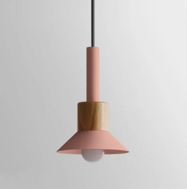 Scandinavische Houten Hanglamp met Gekleurd Metalen Accent - Minimalistische Verlichting voor Boven Eettafel en Woonkamer | Sansoti