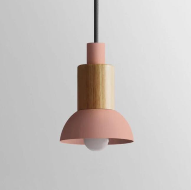 Scandinavische Houten Hanglamp met Gekleurd Metalen Accent - Minimalistische Verlichting voor Boven Eettafel en Woonkamer | Sansoti