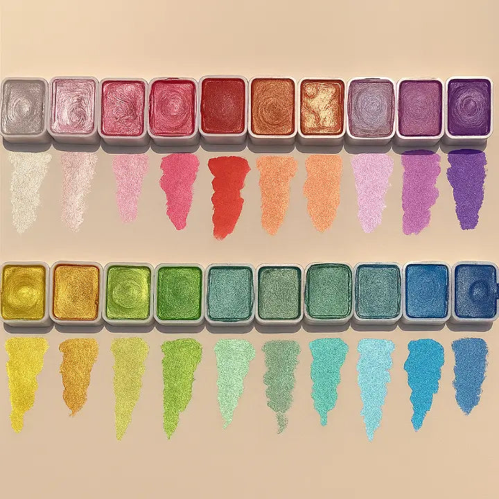 Metallic Aquarelverf Set 20 Kleuren 11.5x8.5cm Glimmer Goud Zilver Koper Bullet Journal Lettering Mandala Schilderen Kinderen | Sansoti
