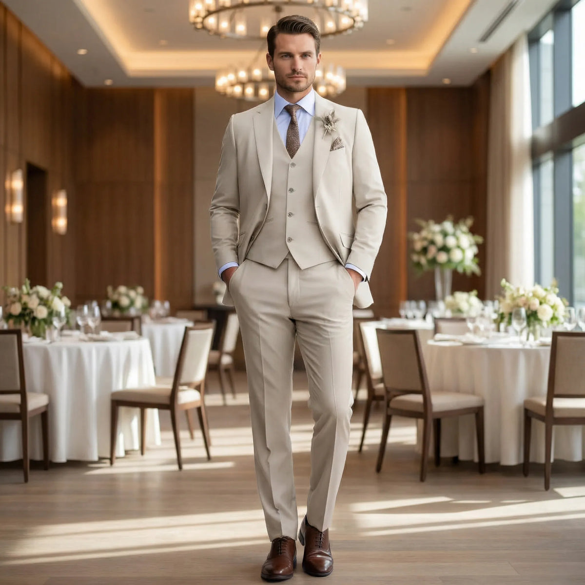 Driedelig Slim-Fit Herenpak met Colbert Gilet Pantalon voor Bruiloft Gala Zakelijk Feest Ceremonie Smoking | Sansoti