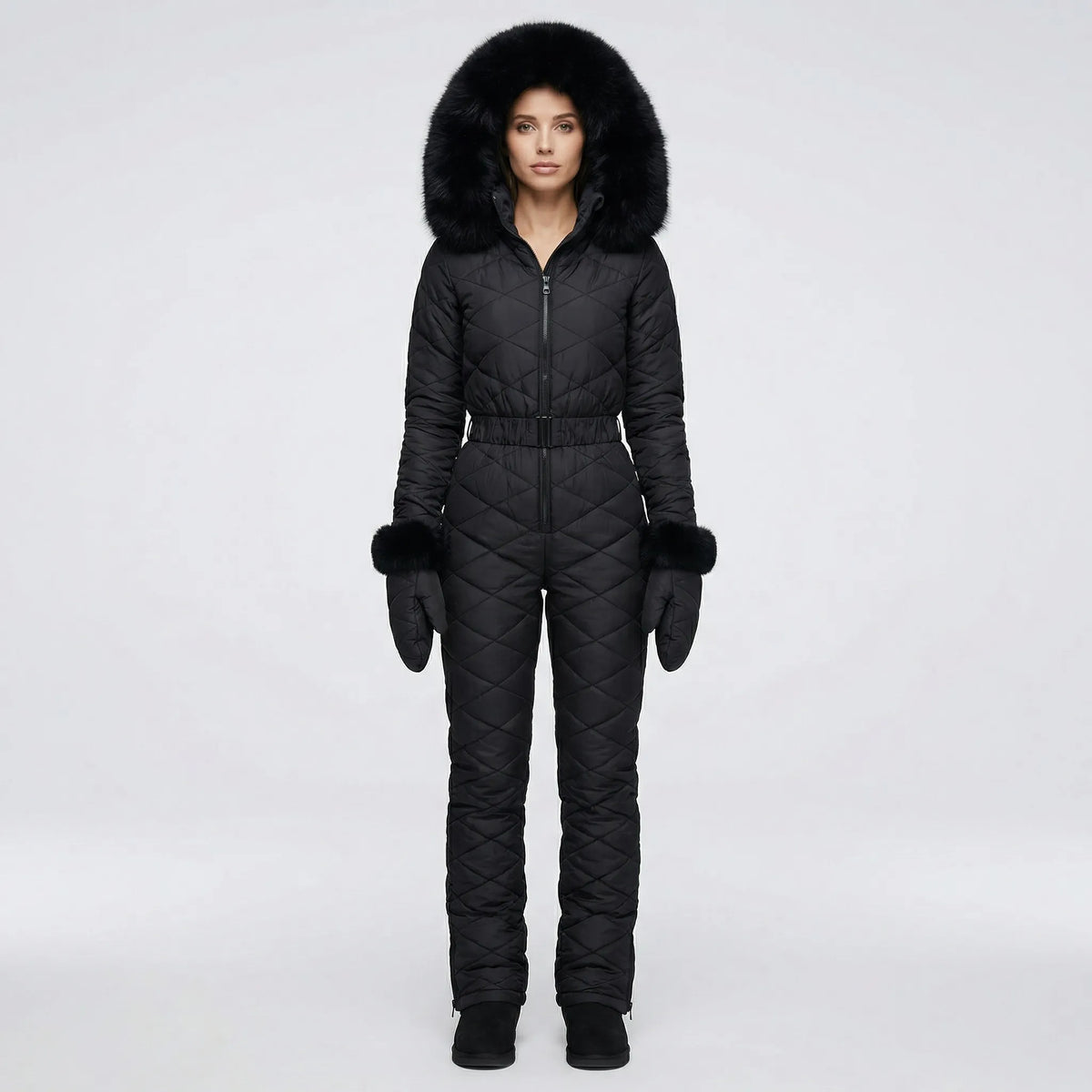 Gefütterter Damen-Winteranzug mit schmaler Passform, Thermo-Bodysuit, winddichter Schneeanzug, Ski-Overall, warmer Wintersport | Sansoti