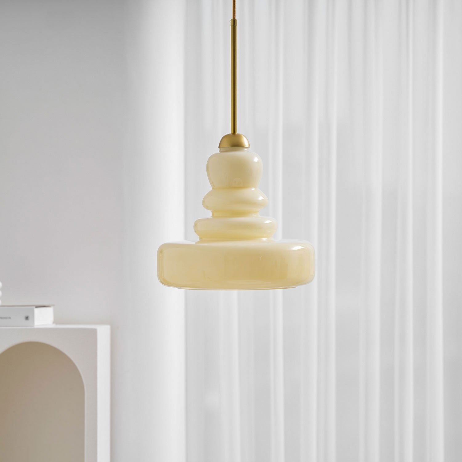 Glazen Hanglamp Industrieel Design Amber & Beige Schoolhouse E26/E27 Fitting Ø30cm voor Woonkamer Keuken Eetkamer | Sansoti