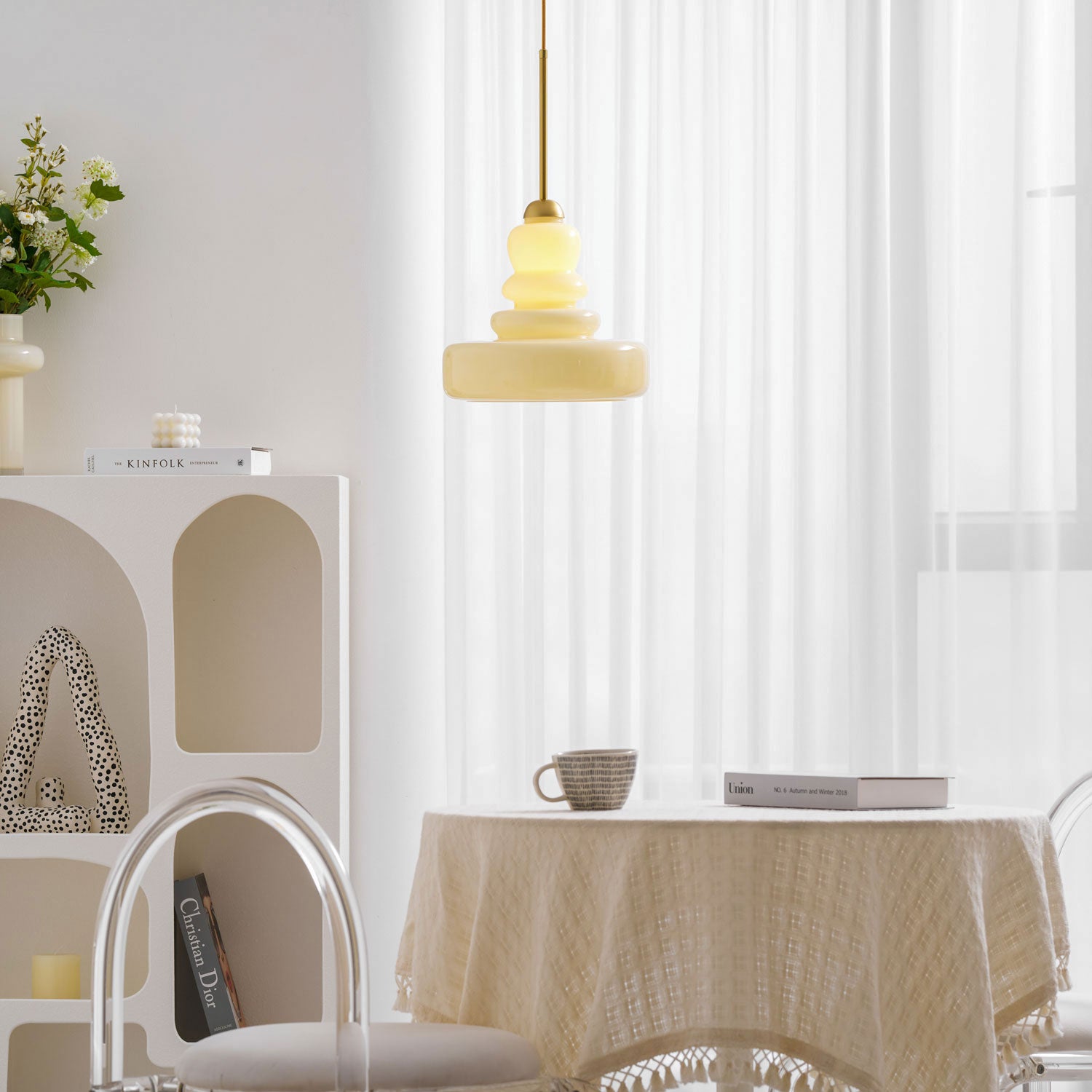 Glazen Hanglamp Industrieel Design Amber & Beige Schoolhouse E26/E27 Fitting Ø30cm voor Woonkamer Keuken Eetkamer | Sansoti