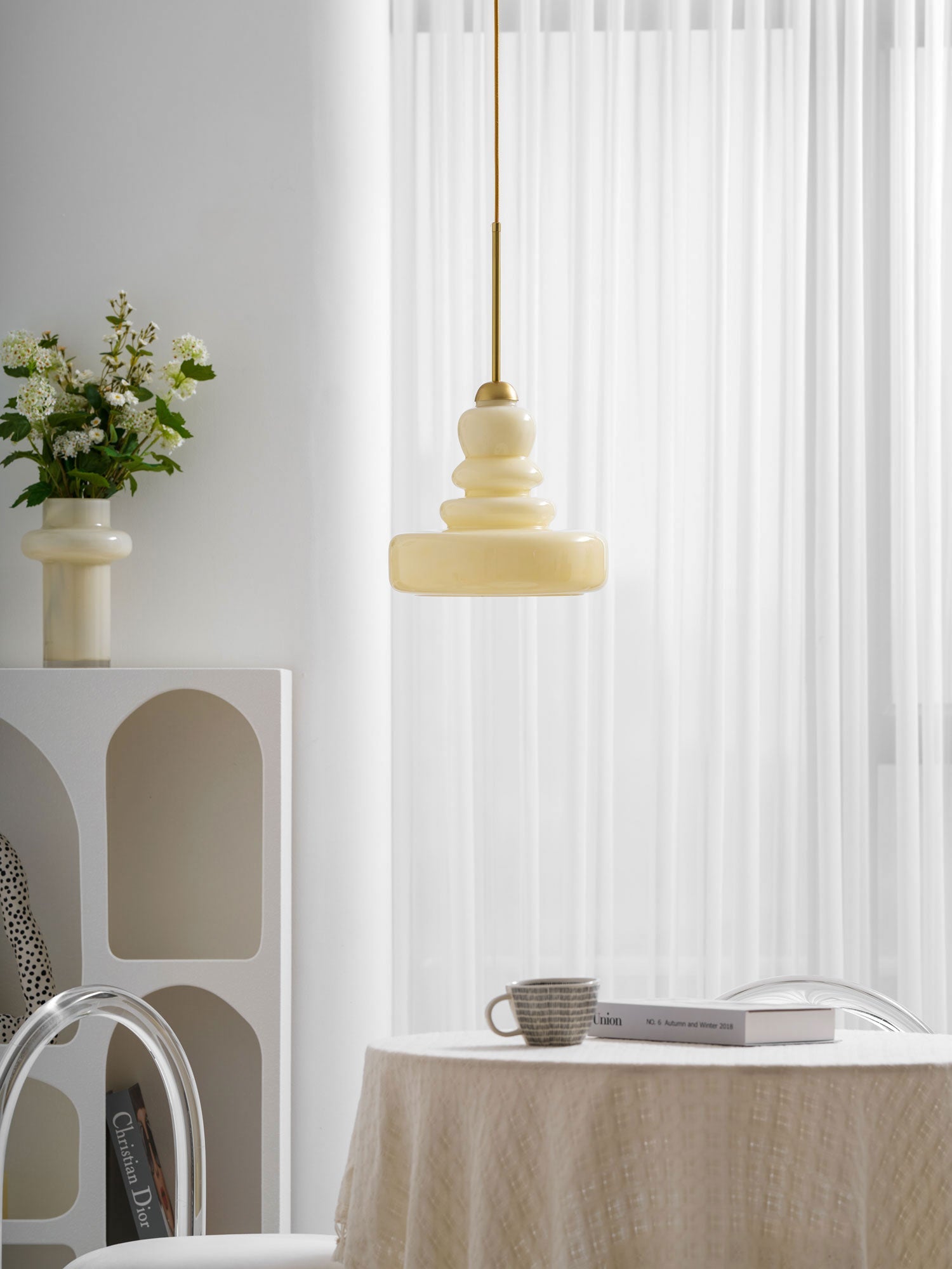 Glazen Hanglamp Industrieel Design Amber & Beige Schoolhouse E26/E27 Fitting Ø30cm voor Woonkamer Keuken Eetkamer | Sansoti