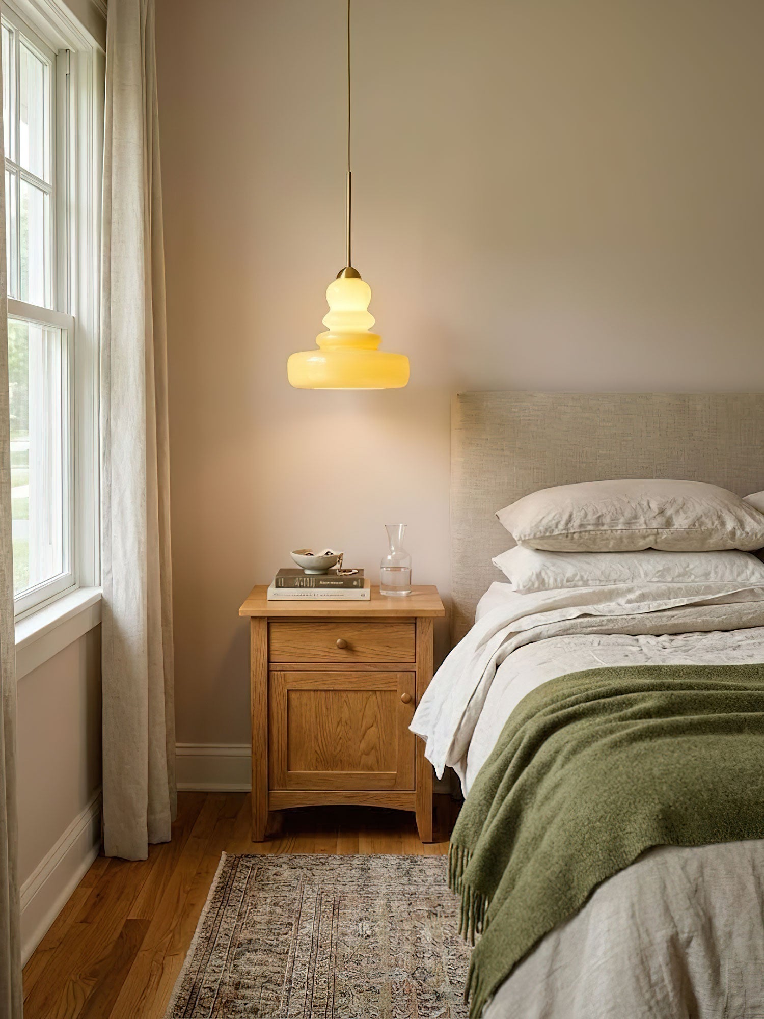 Glazen Hanglamp Industrieel Design Amber & Beige Schoolhouse E26/E27 Fitting Ø30cm voor Woonkamer Keuken Eetkamer | Sansoti