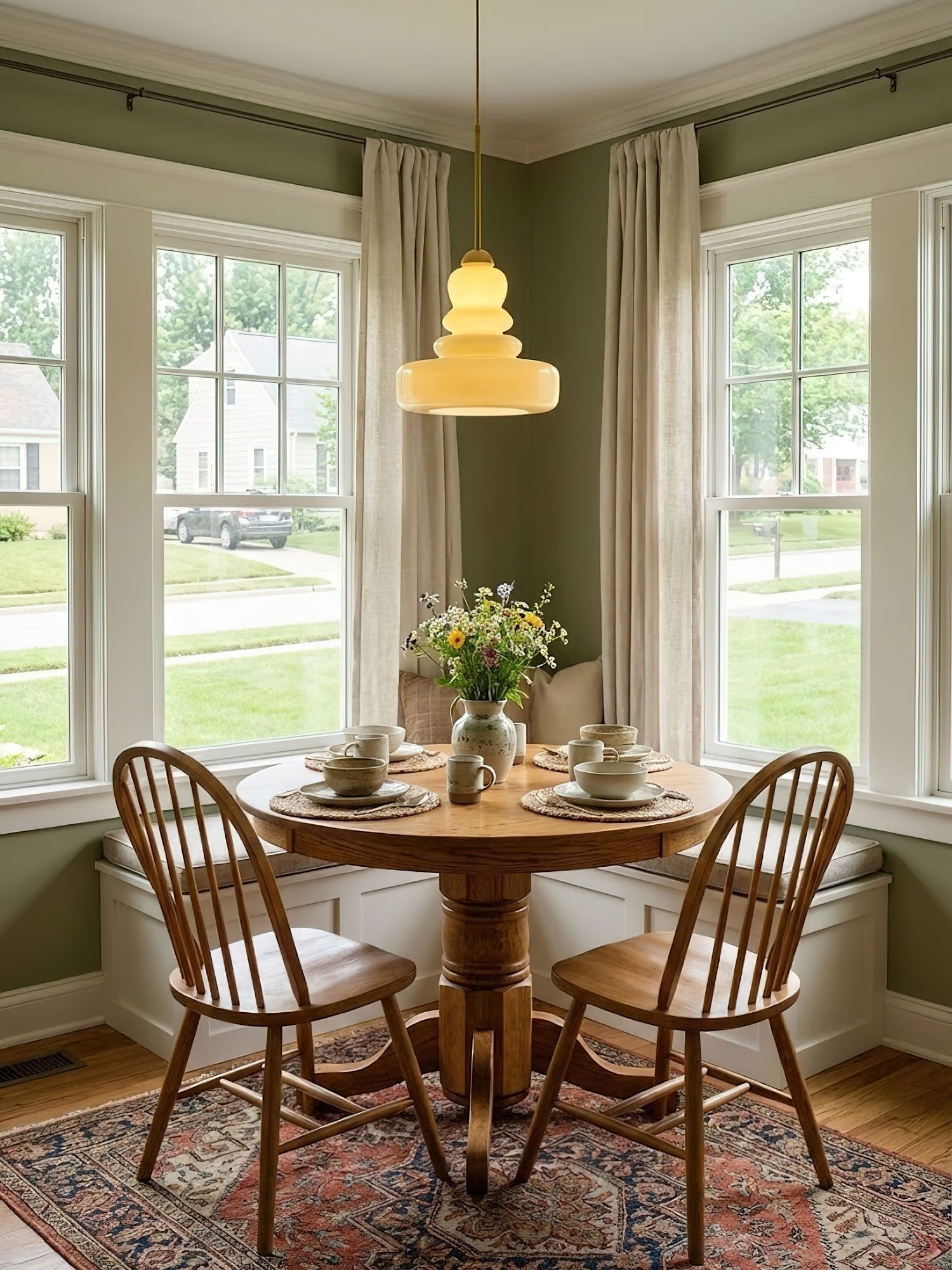 Glazen Hanglamp Industrieel Design Amber & Beige Schoolhouse E26/E27 Fitting Ø30cm voor Woonkamer Keuken Eetkamer | Sansoti