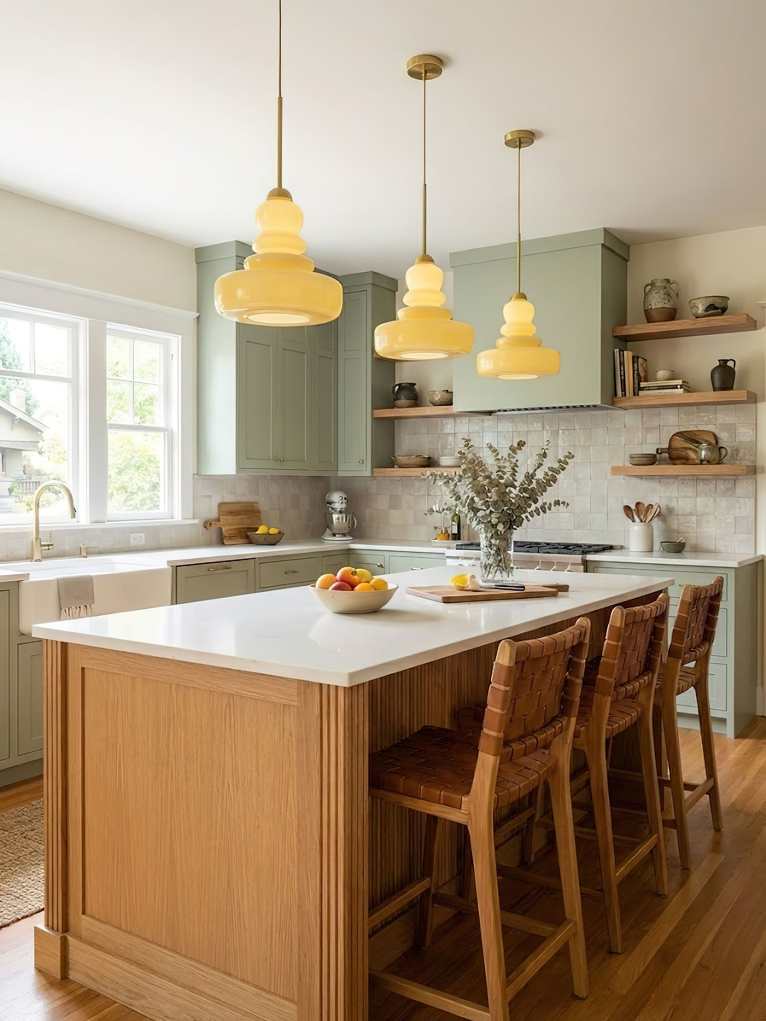 Glazen Hanglamp Industrieel Design Amber & Beige Schoolhouse E26/E27 Fitting Ø30cm voor Woonkamer Keuken Eetkamer | Sansoti
