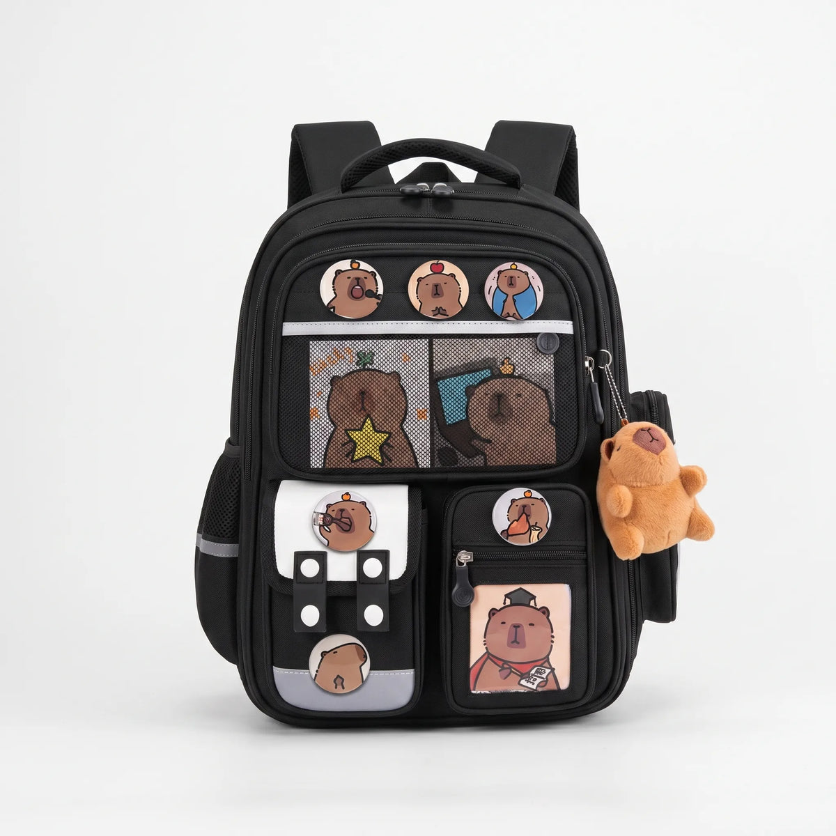 Children's Backpack with Capybara Pattern 38-42cm Adjustable Multiple Compartments Reflective Strips School Backpack | Sansoti