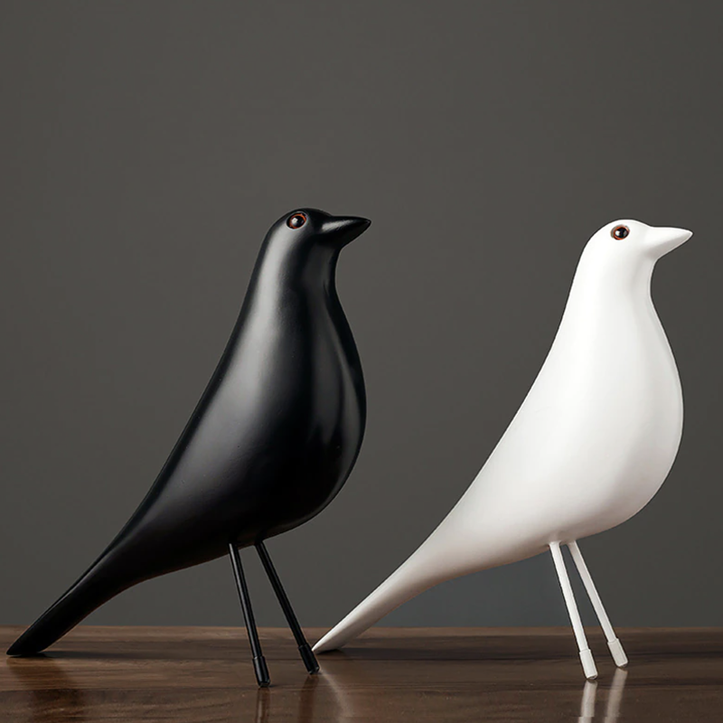 Skandinavische Vogelfigur aus Keramik in Weiß oder Schwarz für Schrank, Fensterbank, Tisch und Innendekoration | Sansoti