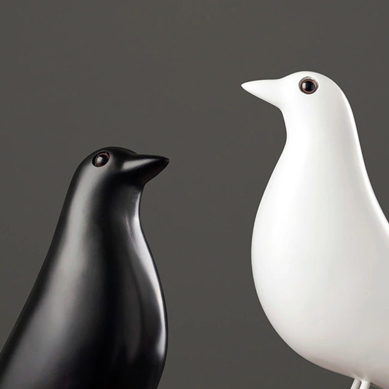 Skandinavische Vogelfigur aus Keramik in Weiß oder Schwarz für Schrank, Fensterbank, Tisch und Innendekoration | Sansoti