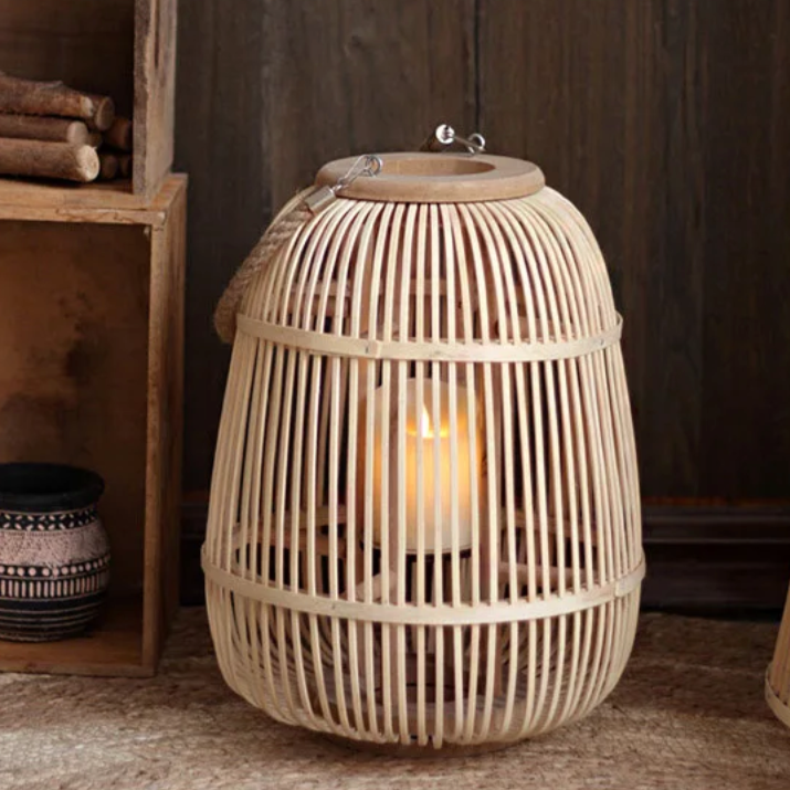 Rotan Lantaarn met Vlamloze Kaars Tuindecoratie LED Verlichting Tuin Balkon Terras Windlicht | Sansoti
