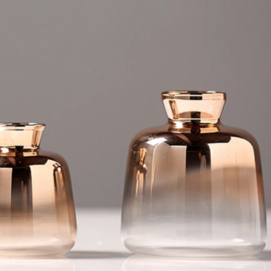 Glazen Vaas met Kleurverloop Roségoud Transparant Ø9-11cm Klein XS S M L Decoratief Glas Bloemenvaas Tafelstuk | Sansoti