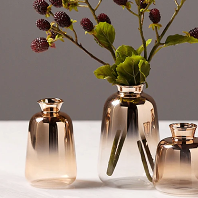 Glazen Vaas met Kleurverloop Roségoud Transparant Ø9-11cm Klein XS S M L Decoratief Glas Bloemenvaas Tafelstuk | Sansoti