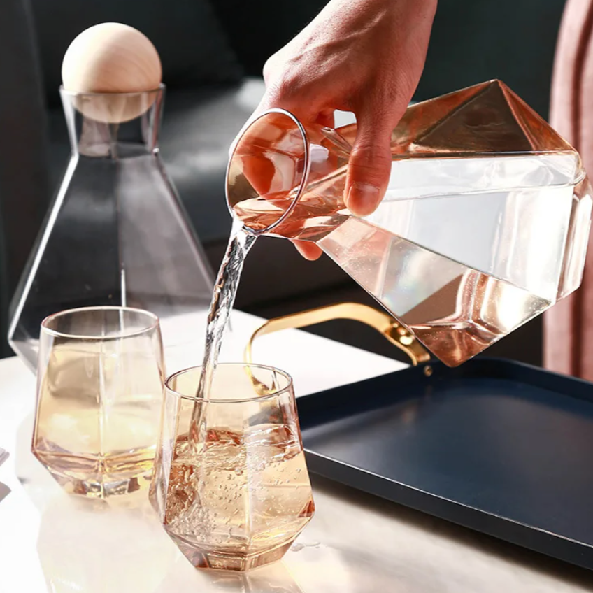 Diamantslijpsel Glazen Drinkwarenset 5-Delig met Karaf en 4 Glazen voor Water, Sap en Frisdrank | Sansoti
