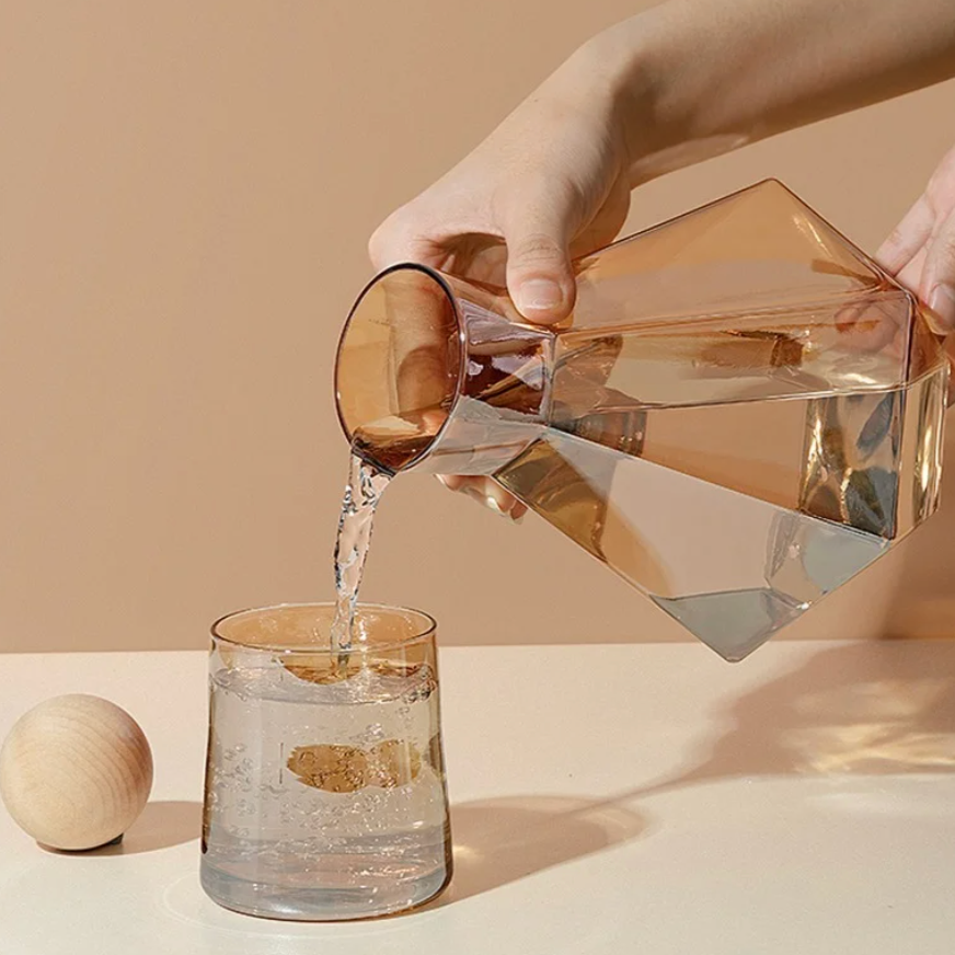 Diamantslijpsel Glazen Drinkwarenset 5-Delig met Karaf en 4 Glazen voor Water, Sap en Frisdrank | Sansoti