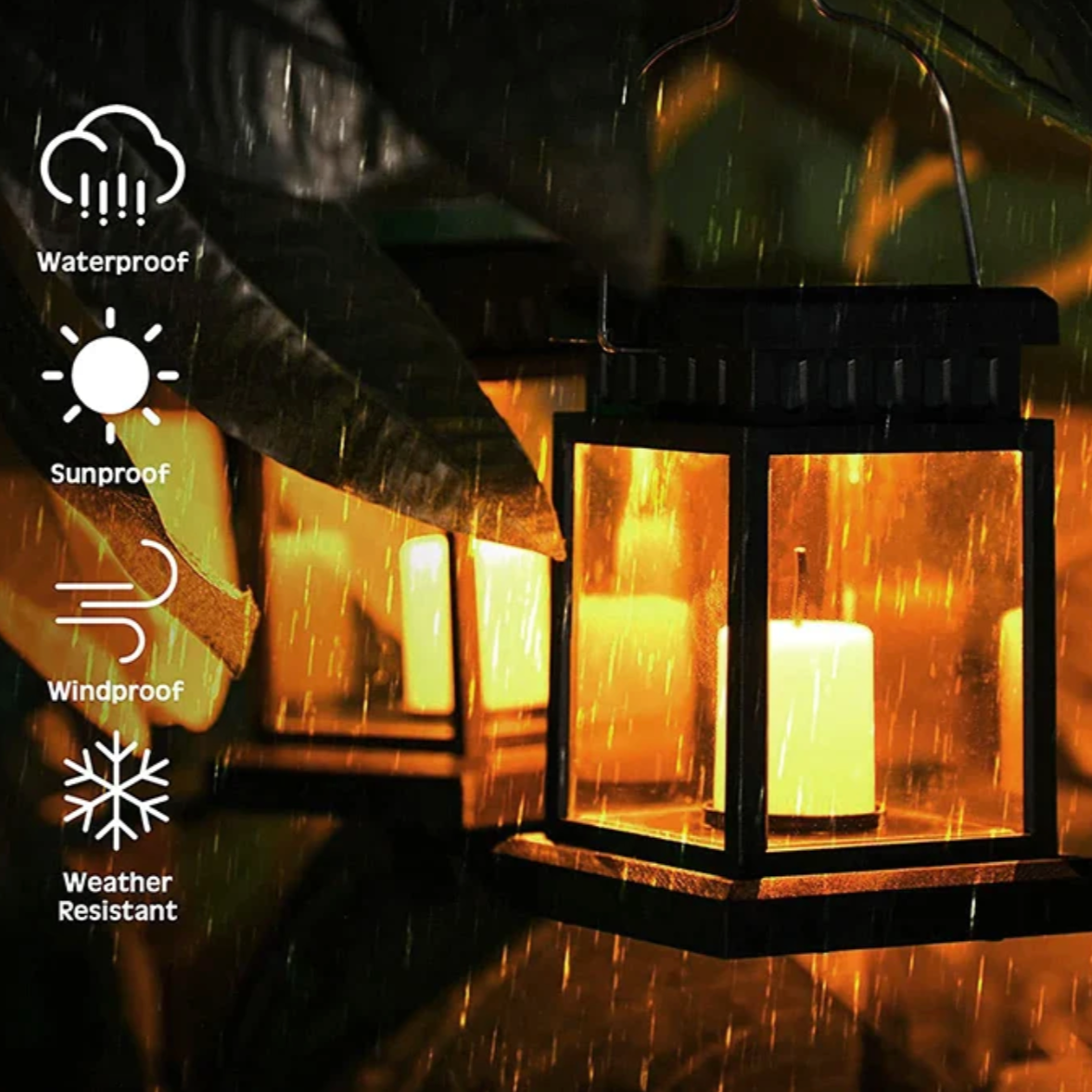 Zonne-energie Lantaarn met Kaarsvlam Effect voor Tuin & Terras – Waterdicht IP65 LED Tuinlantaarn Automatische Schemersensor | Sansoti
