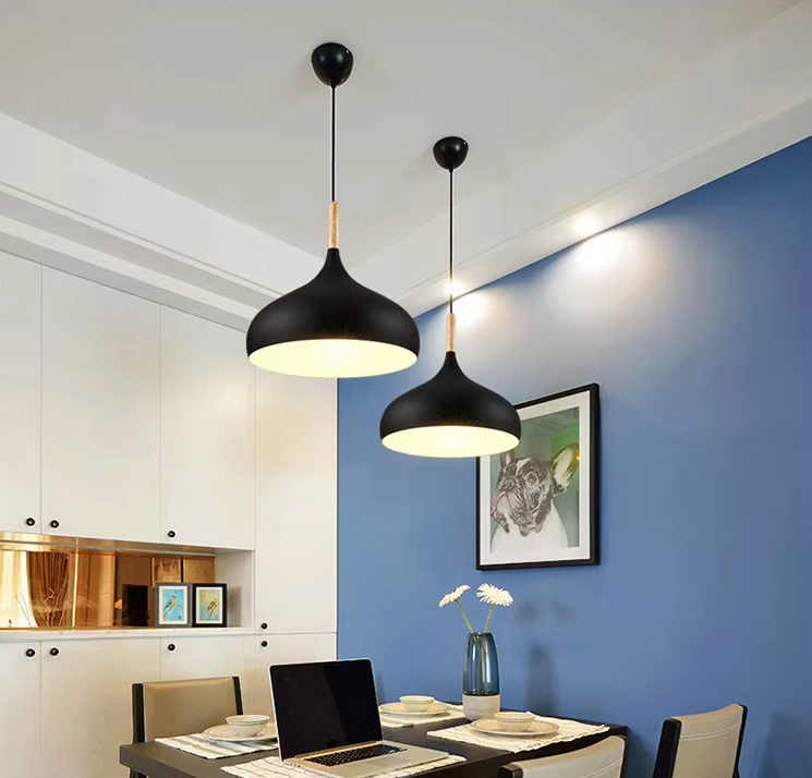 Suspension Scandinave Aluminium Bois Design E27 Couleurs 24cm | Restfield