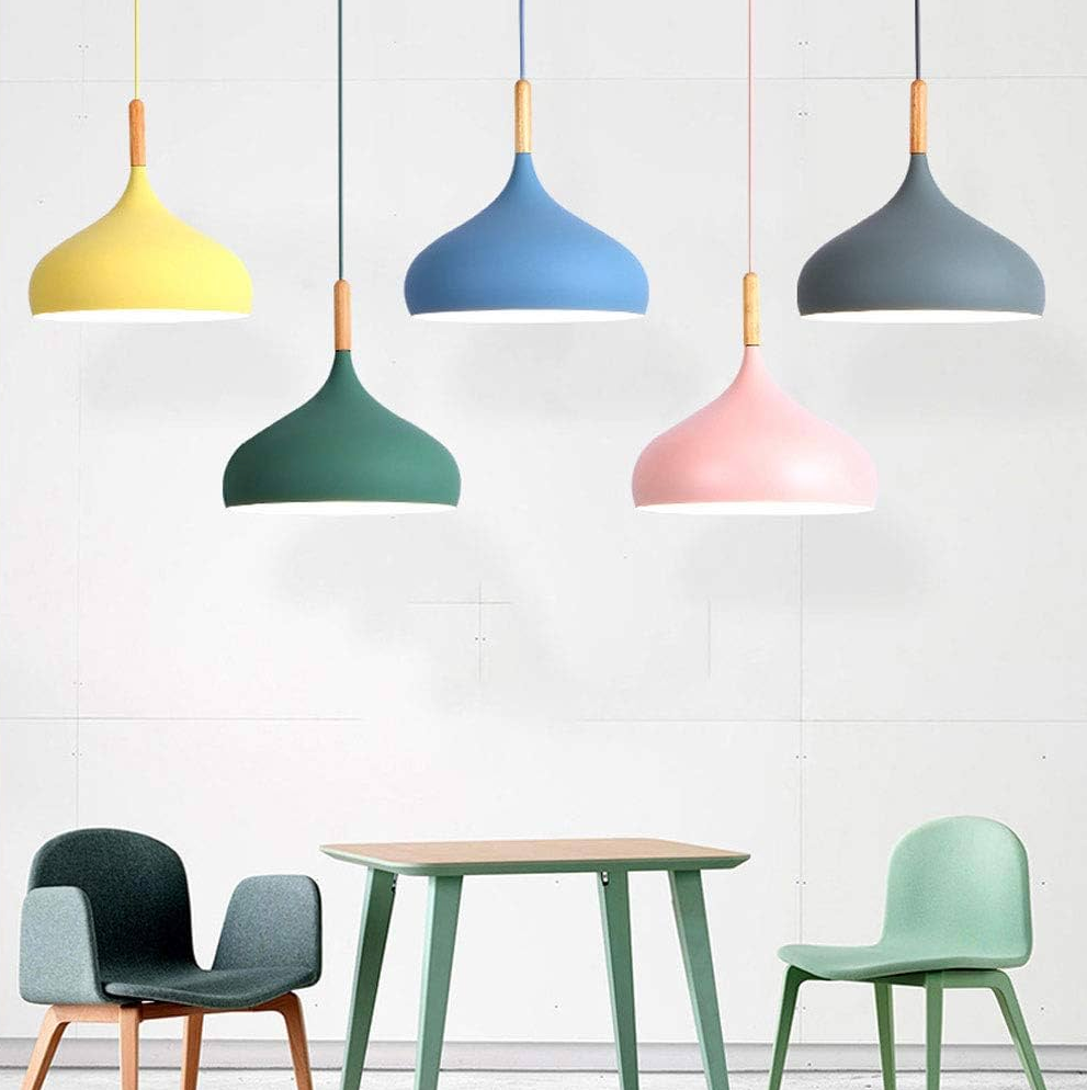 Suspension Scandinave Aluminium Bois Design E27 Couleurs 24cm | Restfield