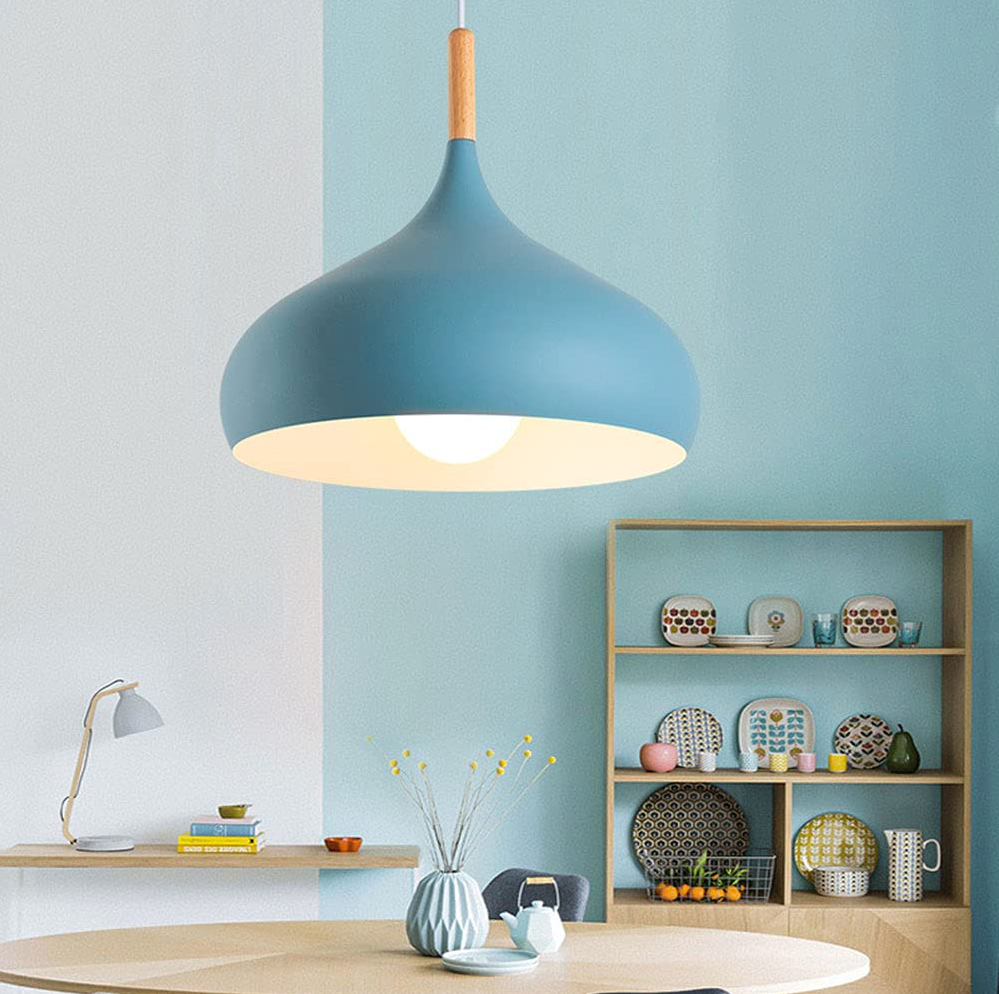 Suspension Scandinave Aluminium Bois Design E27 Couleurs 24cm | Restfield
