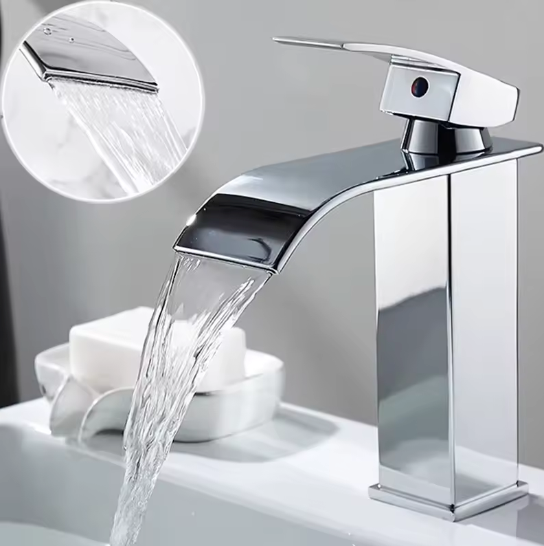 Robinet Cascade pour Lavabo Inox Eau Chaude Froide Mitigeur Noir Or Argent | Restfield