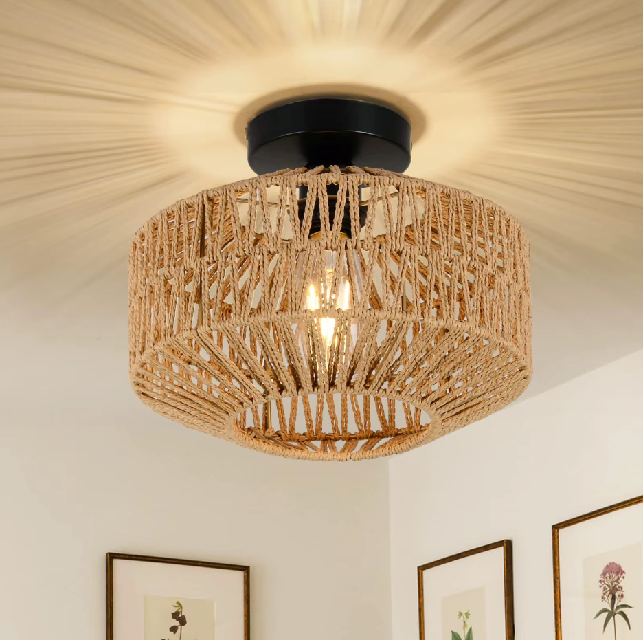 Rotan Hanglamp Handgeweven Natuurlijke Plafondlamp Bruin E27 Woonkamer | Sansoti